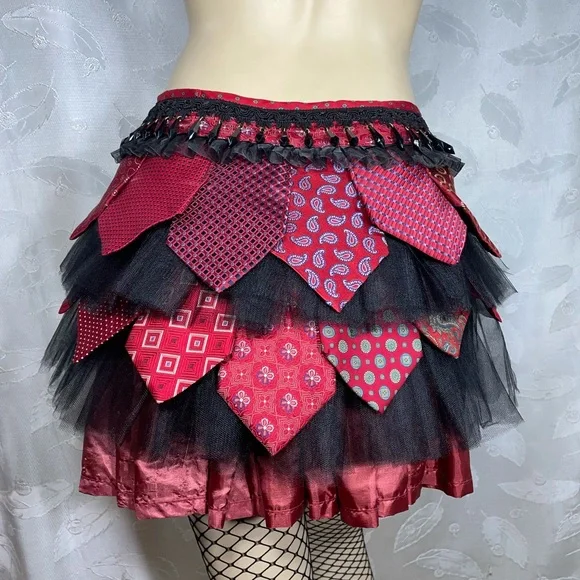 Xanadu Designs, One of a kind, Handmade, Upcycle’d Men’s Tie, Sexy Bustle Skirt.